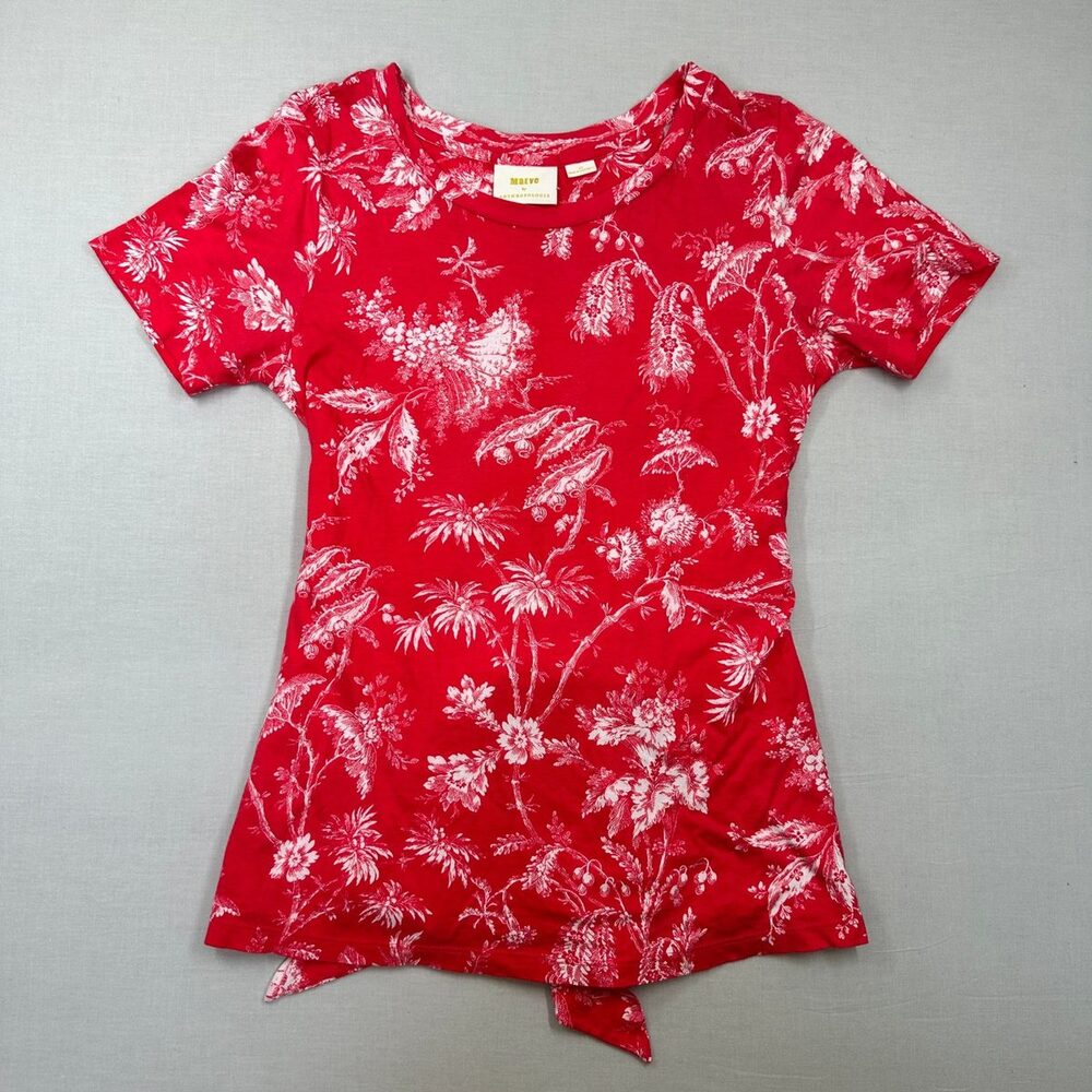 Boho Maeve by Anthropologie Red Floral Tie-Hem Top XS